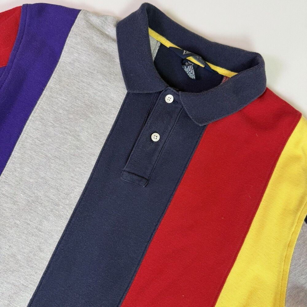 Vintage Land's End 90s Polo Shirt Men's L ColorBlock Stripe Preppy Rugby Casual